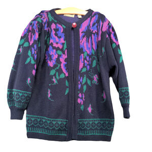 Bramble Lane Womens Floral Print Cardigan Sweater Multi Large Vintage